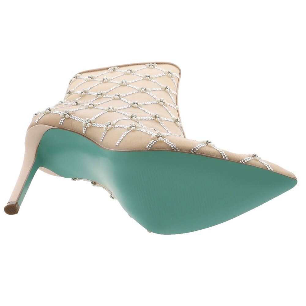 Betsey Johnson Women's Lark Mesh Embellished Stiletto Bootie Nude - Picture 4 of 7